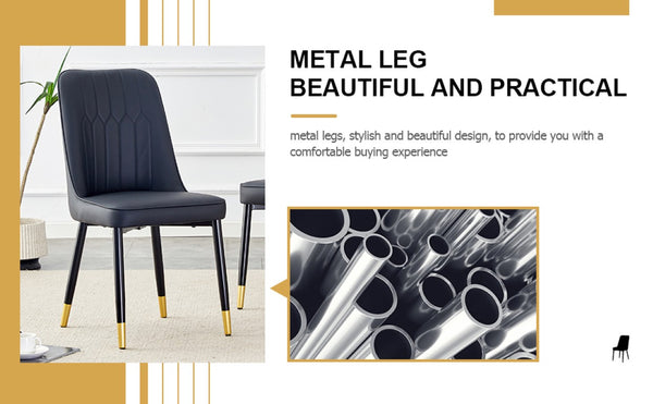 English Elm Black PU Leather Dining Chairs Set of 2 with Metal Legs for Modern Kitchen Seating W2827P203710