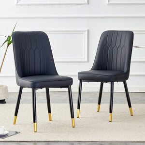 English Elm Black PU Leather Dining Chairs Set of 2 with Metal Legs for Modern Kitchen Seating W2827P203710