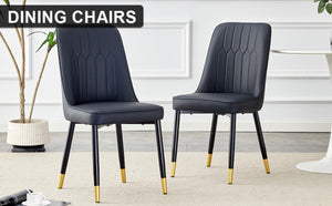 English Elm Black PU Leather Dining Chairs Set of 2 with Metal Legs for Modern Kitchen Seating W2827P203710