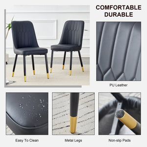 English Elm Black PU Leather Dining Chairs Set of 2 with Metal Legs for Modern Kitchen Seating W2827P203710