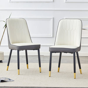 English Elm A Modern Set of 2 Dining Chairs Two-Tone PU Leather Backrest and Black Metal Legs W2827P203711