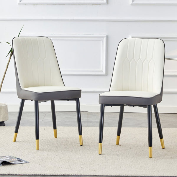 English Elm A Modern Set of 2 Dining Chairs Two-Tone PU Leather Backrest and Black Metal Legs W2827P203711