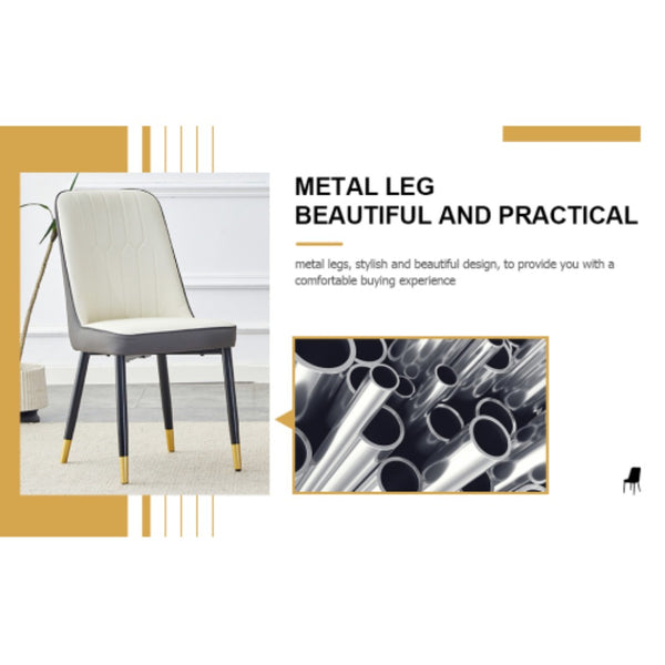 English Elm A Modern Set of 2 Dining Chairs Two-Tone PU Leather Backrest and Black Metal Legs W2827P203711