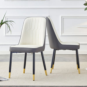 English Elm A Modern Set of 2 Dining Chairs Two-Tone PU Leather Backrest and Black Metal Legs W2827P203711