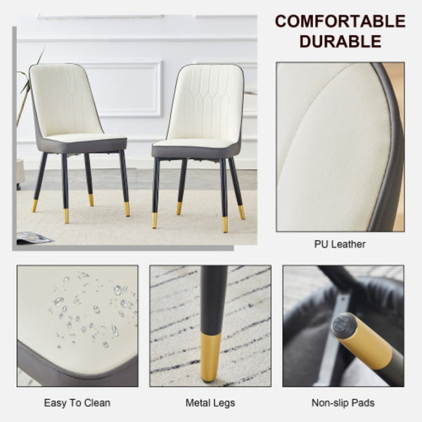 English Elm A Modern Set of 2 Dining Chairs Two-Tone PU Leather Backrest and Black Metal Legs W2827P203711