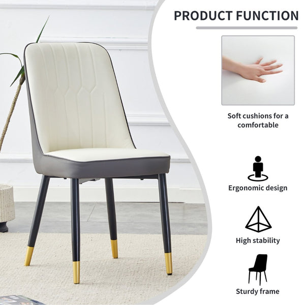 English Elm A Modern Set of 2 Dining Chairs Two-Tone PU Leather Backrest and Black Metal Legs W2827P203711