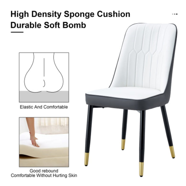 English Elm A Modern Set of 2 Dining Chairs Two-Tone PU Leather Backrest and Black Metal Legs W2827P203711