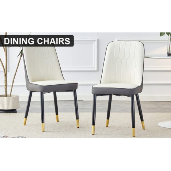 English Elm A Modern Set of 2 Dining Chairs Two-Tone PU Leather Backrest and Black Metal Legs W2827P203711