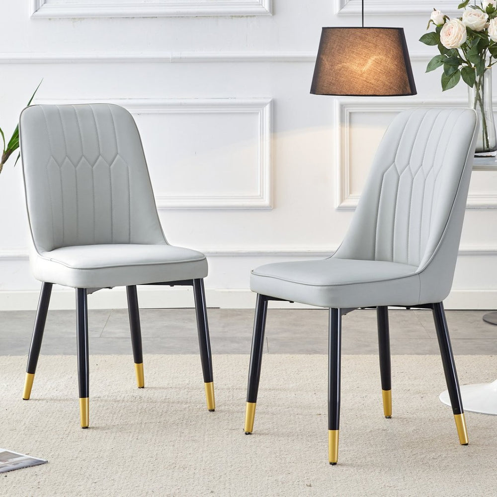 English Elm Light Gray PU Leather Dining Chairs with Sleek Metal Legs for Modern Kitchen Seating Set of 2 W2827P203713