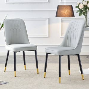 English Elm Light Gray PU Leather Dining Chairs with Sleek Metal Legs for Modern Kitchen Seating Set of 2 W2827P203713