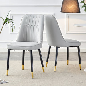 English Elm Light Gray PU Leather Dining Chairs with Sleek Metal Legs for Modern Kitchen Seating Set of 2 W2827P203713