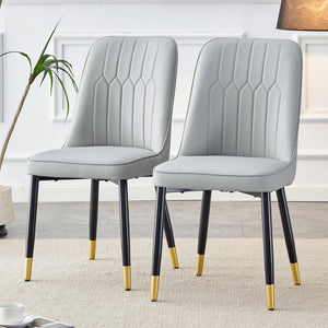 English Elm Light Gray PU Leather Dining Chairs with Sleek Metal Legs for Modern Kitchen Seating Set of 2 W2827P203713