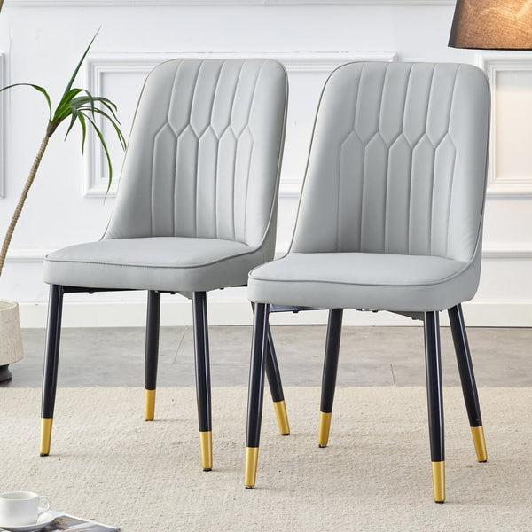 English Elm Light Gray PU Leather Dining Chairs with Sleek Metal Legs for Modern Kitchen Seating Set of 2 W2827P203713