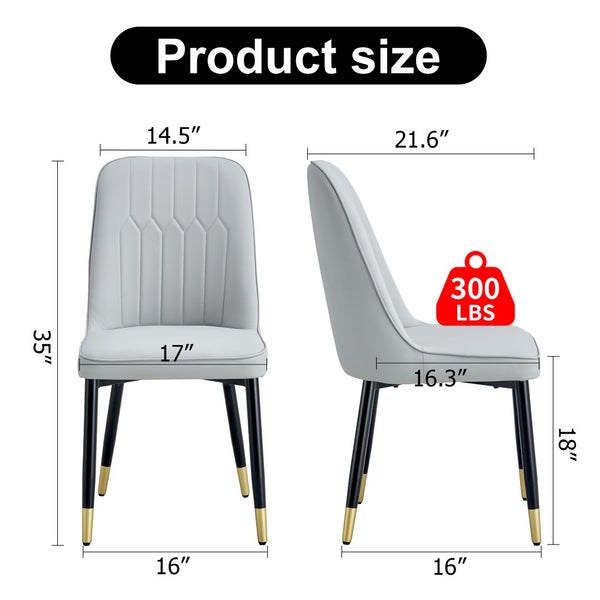 English Elm Light Gray PU Leather Dining Chairs with Sleek Metal Legs for Modern Kitchen Seating Set of 2 W2827P203713