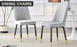 English Elm Light Gray PU Leather Dining Chairs with Sleek Metal Legs for Modern Kitchen Seating Set of 2 W2827P203713