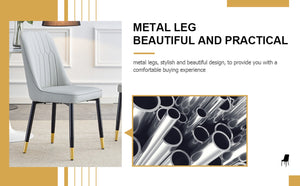 English Elm Light Gray PU Leather Dining Chairs with Sleek Metal Legs for Modern Kitchen Seating Set of 2 W2827P203713