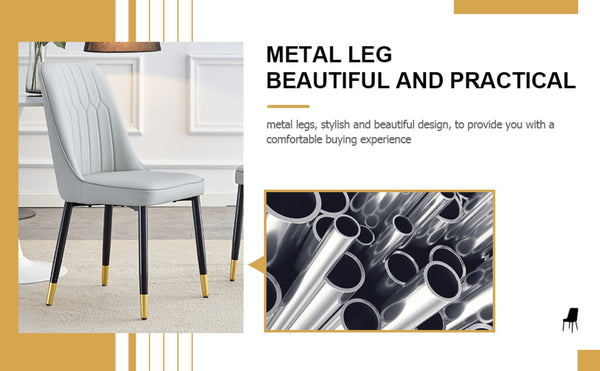 English Elm Light Gray PU Leather Dining Chairs with Sleek Metal Legs for Modern Kitchen Seating Set of 2 W2827P203713