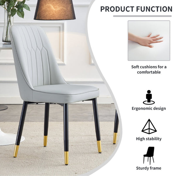 English Elm Light Gray PU Leather Dining Chairs with Sleek Metal Legs for Modern Kitchen Seating Set of 2 W2827P203713