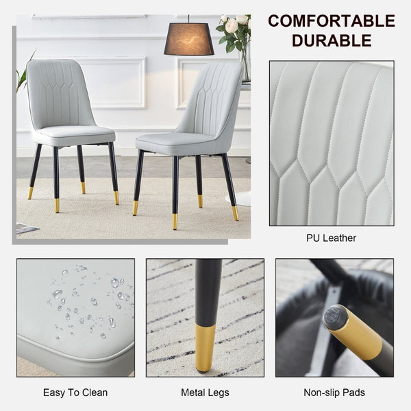 English Elm Light Gray PU Leather Dining Chairs with Sleek Metal Legs for Modern Kitchen Seating Set of 2 W2827P203713
