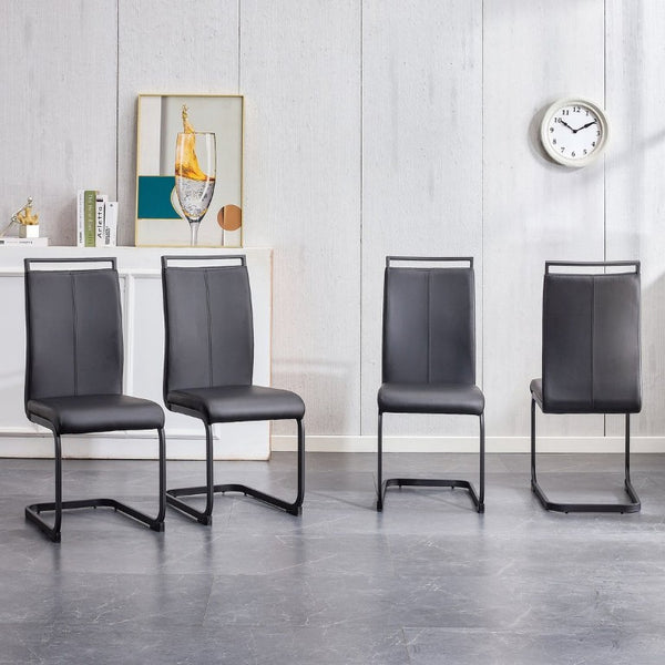 English Elm Modern High Back PU Leather Dining Chairs with Sleek Black Metal Legs Set of 4 W2827P255185