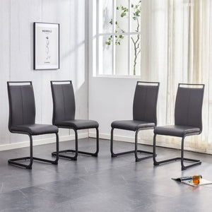 English Elm Modern High Back PU Leather Dining Chairs with Sleek Black Metal Legs Set of 4 W2827P255185