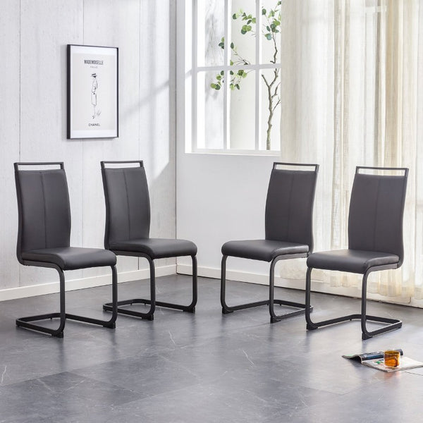 English Elm Modern High Back PU Leather Dining Chairs with Sleek Black Metal Legs Set of 4 W2827P255185