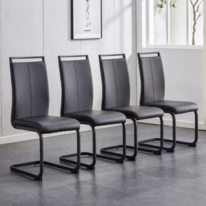 English Elm Modern High Back PU Leather Dining Chairs with Sleek Black Metal Legs Set of 4 W2827P255185