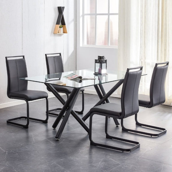 English Elm Modern High Back PU Leather Dining Chairs with Sleek Black Metal Legs Set of 4 W2827P255185