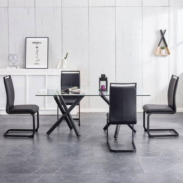 English Elm Modern High Back PU Leather Dining Chairs with Sleek Black Metal Legs Set of 4 W2827P255185
