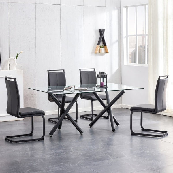 English Elm Modern High Back PU Leather Dining Chairs with Sleek Black Metal Legs Set of 4 W2827P255185