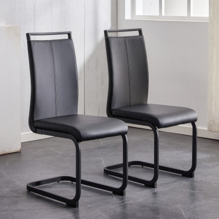 English Elm X-C-1162X-Bkb-2In1 High Back Faux Leather Dining Chair Set with Sleek Metal Legs W2827P294601