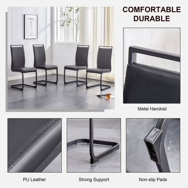 English Elm X-C-1162X-Bkb-2In1 High Back Faux Leather Dining Chair Set with Sleek Metal Legs W2827P294601