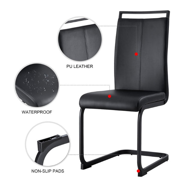 English Elm X-C-1162X-Bkb-2In1 High Back Faux Leather Dining Chair Set with Sleek Metal Legs W2827P294601
