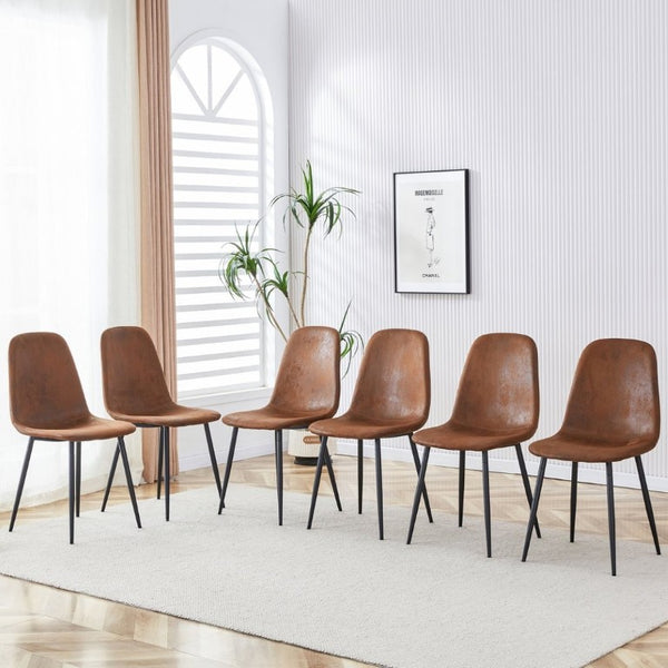 English Elm A Set of Six Suede Techno-Fabric Armchairs with Black Metal Legs for Modern Dining W2827P299447