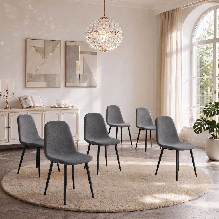 English Elm Comfortable Linen Cotton Dining Chair Set of Six with Black Metal Legs Modern Gray W2827P299451