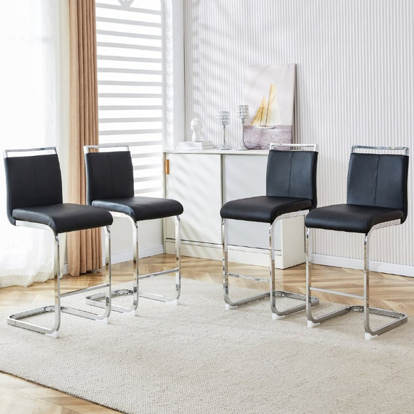 English Elm Modern PU Leather Barstools with Chrome C-Tube Legs and Footrest Set of 2 W2827P334709
