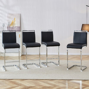 English Elm Modern PU Leather Barstools with Chrome C-Tube Legs and Footrest Set of 2 W2827P334709
