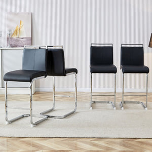 English Elm Modern PU Leather Barstools with Chrome C-Tube Legs and Footrest Set of 2 W2827P334709