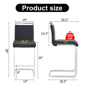 English Elm Modern PU Leather Barstools with Chrome C-Tube Legs and Footrest Set of 2 W2827P334709