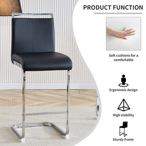 English Elm Modern PU Leather Barstools with Chrome C-Tube Legs and Footrest Set of 2 W2827P334709