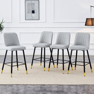 English Elm Modern PU Upholstered Bar Stools Set of 4 with Gold Accent Band and Black Metal Frame W2827P336097