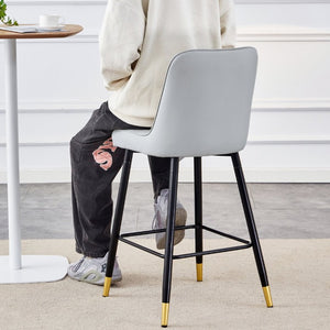 English Elm Modern PU Upholstered Bar Stools Set of 4 with Gold Accent Band and Black Metal Frame W2827P336097