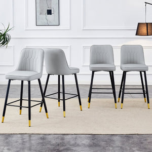 English Elm Modern PU Upholstered Bar Stools Set of 4 with Gold Accent Band and Black Metal Frame W2827P336097