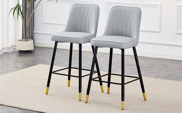 English Elm Modern PU Upholstered Bar Stools Set of 4 with Gold Accent Band and Black Metal Frame W2827P336097