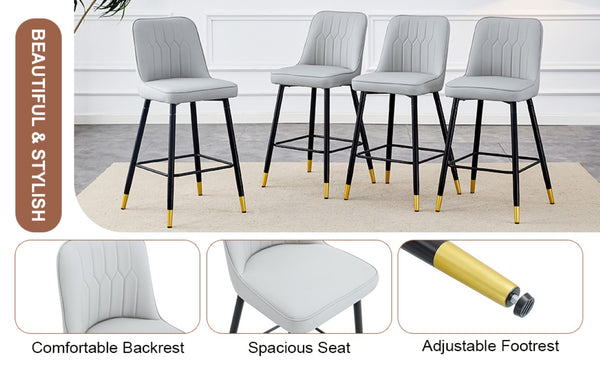 English Elm Modern PU Upholstered Bar Stools Set of 4 with Gold Accent Band and Black Metal Frame W2827P336097
