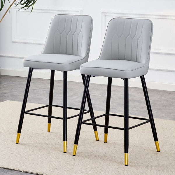 English Elm Modern PU Upholstered Bar Stools Set of 4 with Gold Accent Band and Black Metal Frame W2827P336097