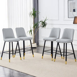 English Elm Modern PU Upholstered Bar Stools Set of 4 with Gold Accent Band and Black Metal Frame W2827P336097
