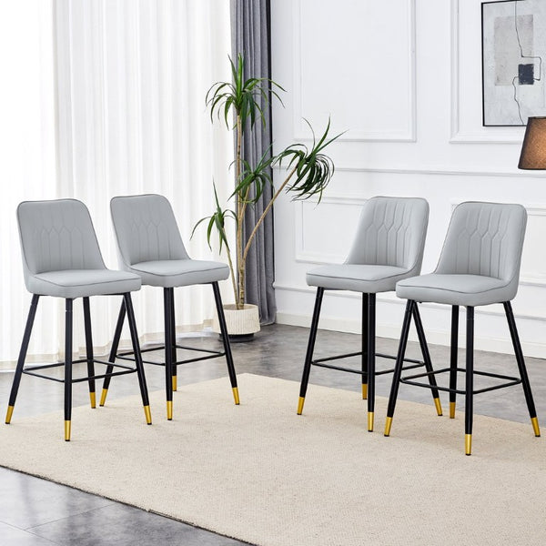English Elm Modern PU Upholstered Bar Stools Set of 4 with Gold Accent Band and Black Metal Frame W2827P336097
