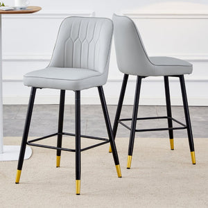 English Elm Modern PU Upholstered Bar Stools Set of 4 with Gold Accent Band and Black Metal Frame W2827P336097