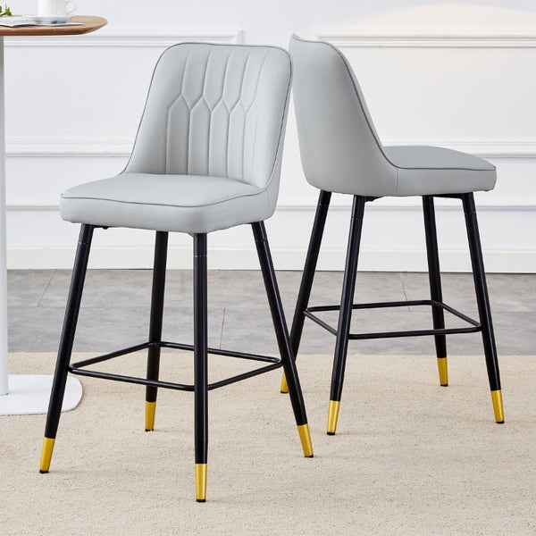 English Elm Modern PU Upholstered Bar Stools Set of 4 with Gold Accent Band and Black Metal Frame W2827P336097